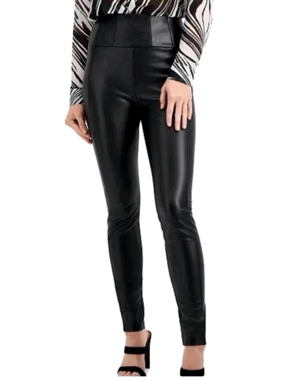 GUESS Faux Leather  Black Women's Leggings MSRP 98.00 small Back Zip